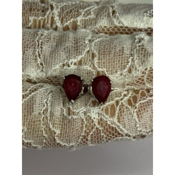 925 Sterling Silver Ruby Earrings Length 0.37 Inch