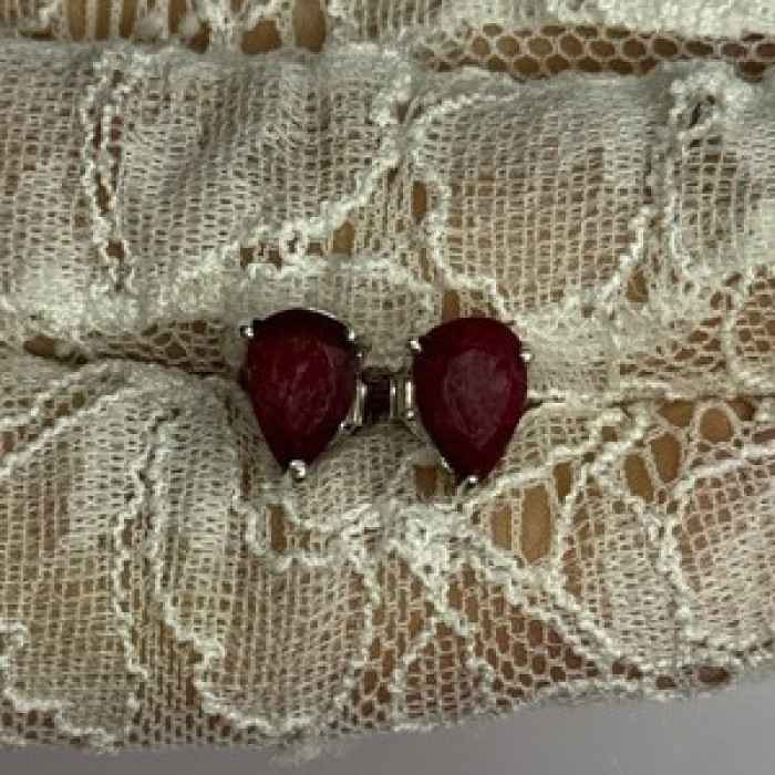 925 Sterling Silver Ruby Earrings Length 0.37 Inch