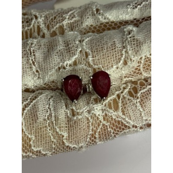 925 Sterling Silver Ruby Earrings Length 0.37 Inch