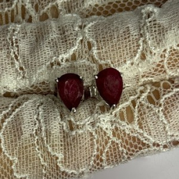 925 Sterling Silver Ruby Earrings Length 0.37 Inch
