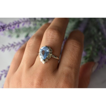 Vintage 925 Sterling Silver Topaz Ring Size 8.5