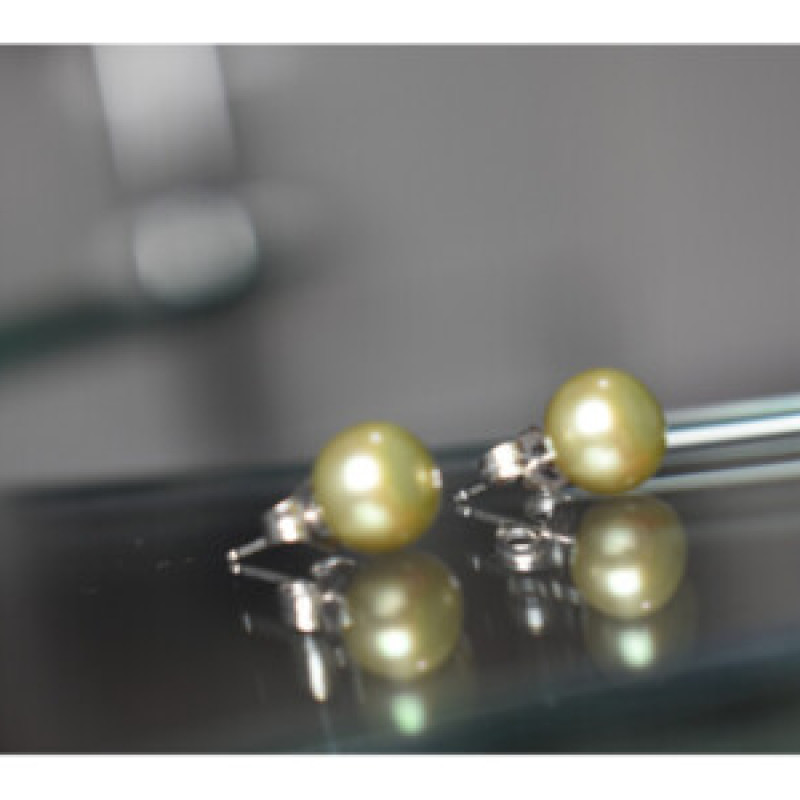 925 Sterling Silver Green Pearls Stud Earrings