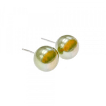 925 Sterling Silver Green Pearls Stud Earrings