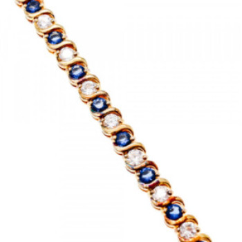 925 Sterling Silver Gold Plated Blue & White CZ Bracelet