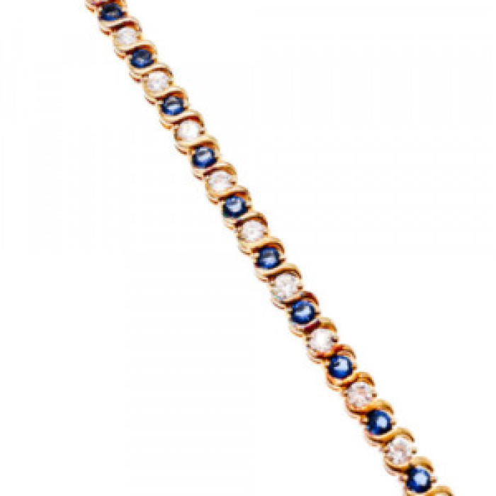 925 Sterling Silver Gold Plated Blue & White CZ Bracelet