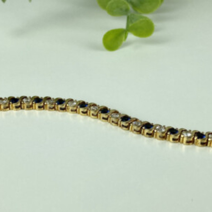 925 Sterling Silver Gold Plated Blue & White CZ Bracelet