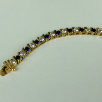 925 Sterling Silver Gold Plated Blue & White CZ Bracelet