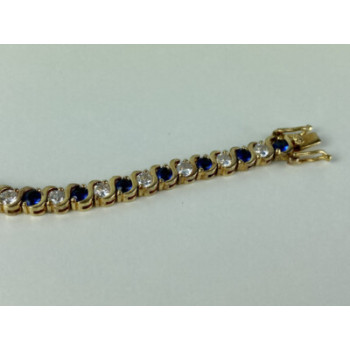 925 Sterling Silver Gold Plated Blue & White CZ Bracelet