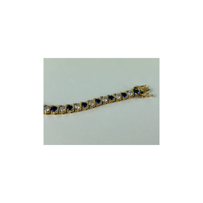 925 Sterling Silver Gold Plated Blue & White CZ Bracelet