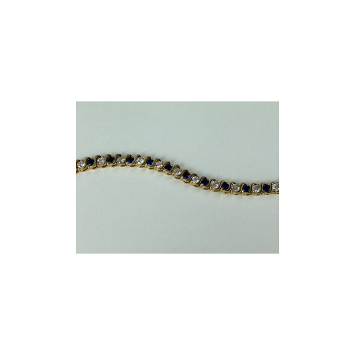 925 Sterling Silver Gold Plated Blue & White CZ Bracelet