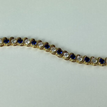 925 Sterling Silver Gold Plated Blue & White CZ Bracelet