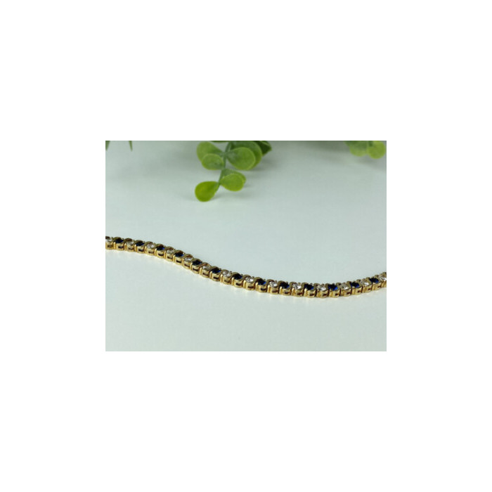 925 Sterling Silver Gold Plated Blue & White CZ Bracelet