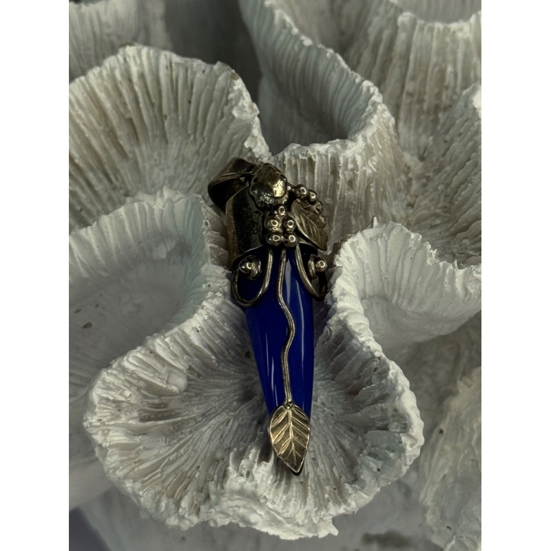 925 Sterling Silver Blue Quartz Ornament Pendant Length 2 Inch