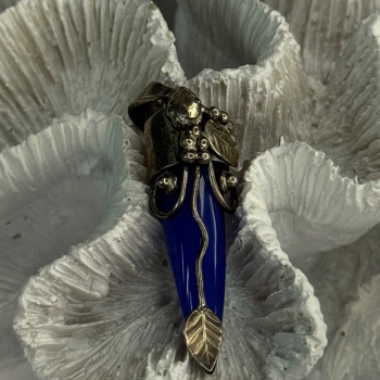 925 Sterling Silver Blue Quartz Ornament Pendant Length 2 Inch