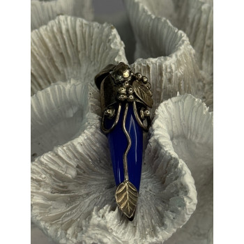 925 Sterling Silver Blue Quartz Ornament Pendant Length 2 Inch