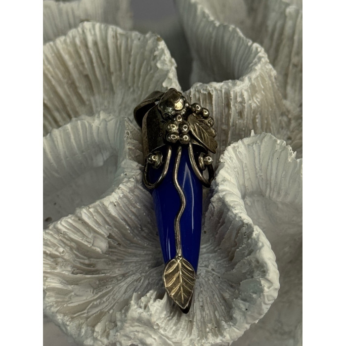 925 Sterling Silver Blue Quartz Ornament Pendant Length 2 Inch