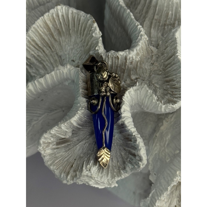 925 Sterling Silver Blue Quartz Ornament Pendant Length 2 Inch