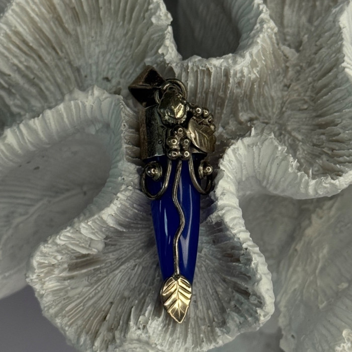 925 Sterling Silver Blue Quartz Ornament Pendant Length 2 Inch