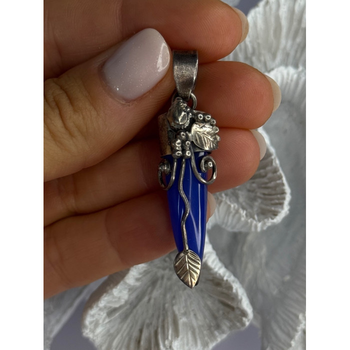 925 Sterling Silver Blue Quartz Ornament Pendant Length 2 Inch