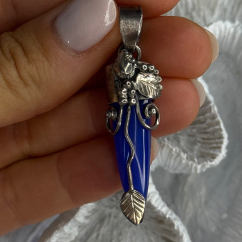 925 Sterling Silver Blue Quartz Ornament Pendant Length 2 Inch