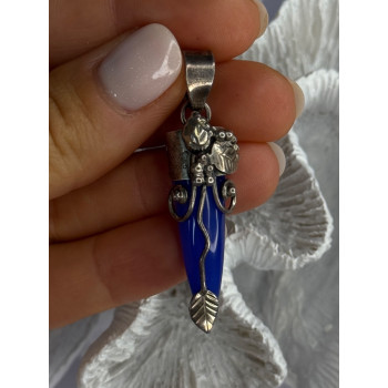 925 Sterling Silver Blue Quartz Ornament Pendant Length 2 Inch