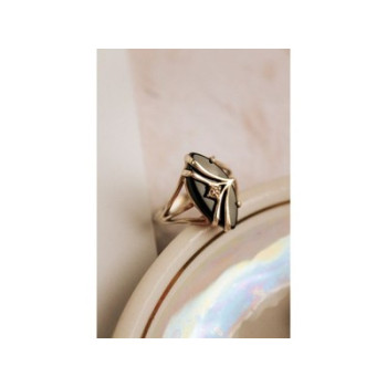 925 Sterling Silver Black Nephrite ( Jade ) & Diamond Ring Size 8.5