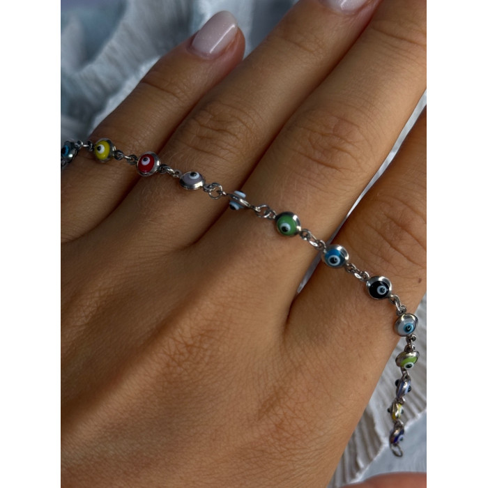 925 Sterling Silver Evil Eye Bracelet Multi Color Length 7.5
