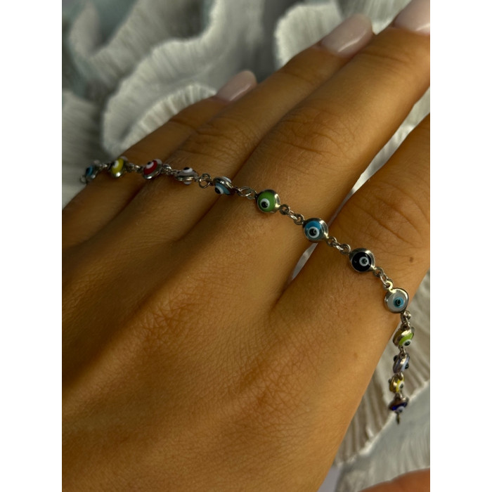 925 Sterling Silver Evil Eye Bracelet Multi Color Length 7.5