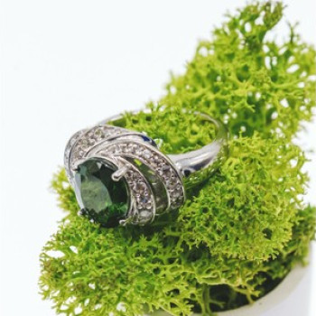 925 Sterling Silver Emerald & White Quartz Ring Size 5.5