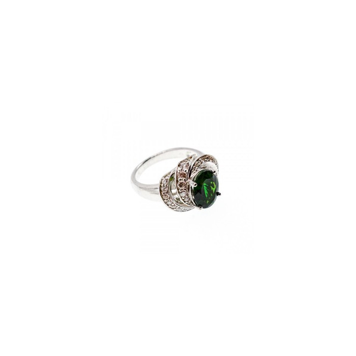 925 Sterling Silver Emerald & White Quartz Ring Size 5.5