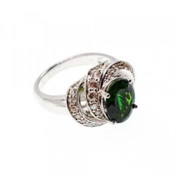 925 Sterling Silver Emerald & White Quartz Ring Size 5.5