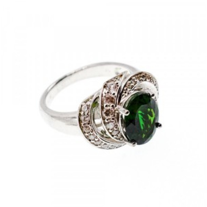 925 Sterling Silver Emerald & White Quartz Ring Size 5.5