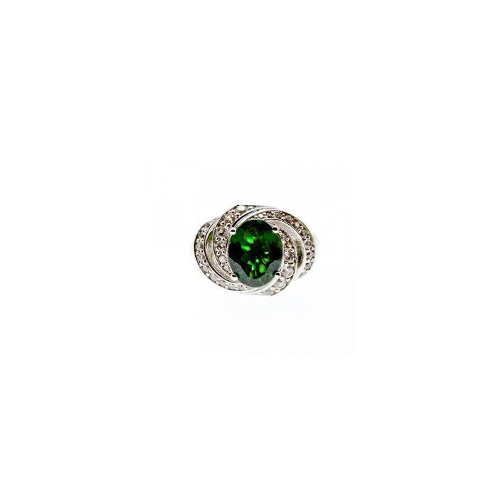 925 Sterling Silver Emerald & White Quartz Ring Size 5.5