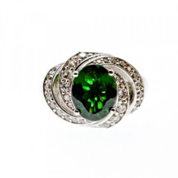 925 Sterling Silver Emerald & White Quartz Ring Size 5.5