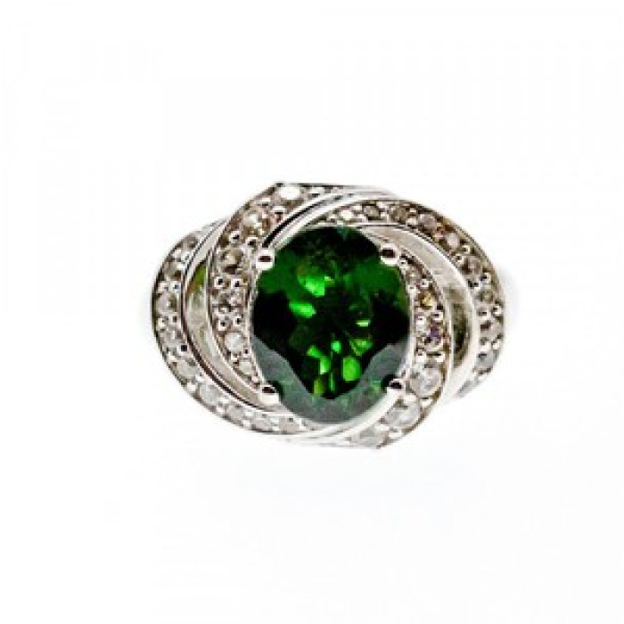 925 Sterling Silver Emerald & White Quartz Ring Size 5.5