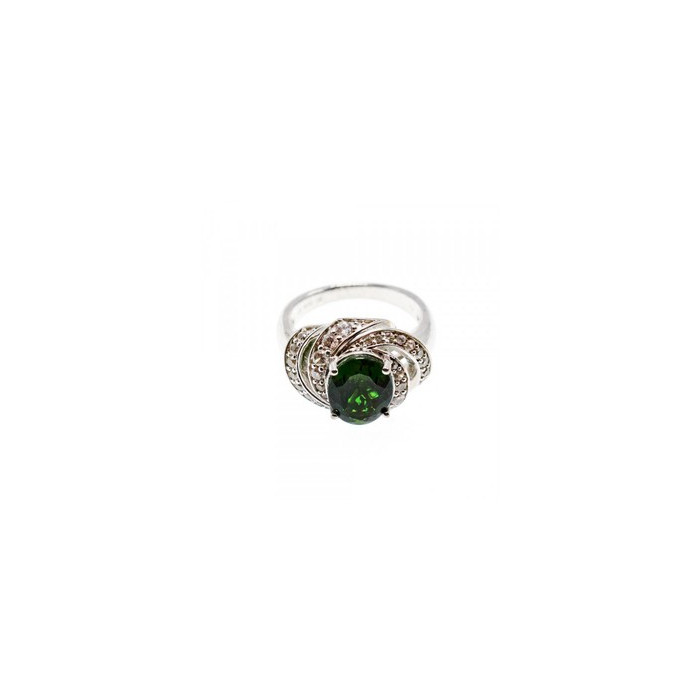 925 Sterling Silver Emerald & White Quartz Ring Size 5.5