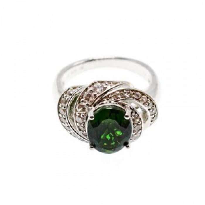 925 Sterling Silver Emerald & White Quartz Ring Size 5.5