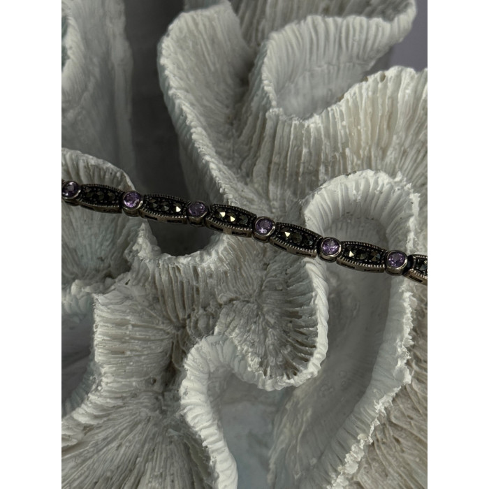 925 Sterling Silver Amethyst & Marcasite Bracelet Length 7.5