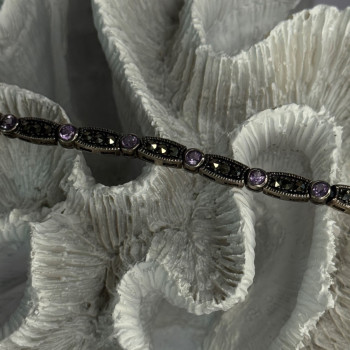 925 Sterling Silver Amethyst & Marcasite Bracelet Length 7.5