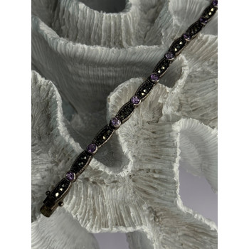 925 Sterling Silver Amethyst & Marcasite Bracelet Length 7.5