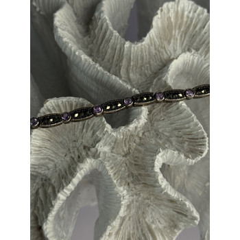 925 Sterling Silver Amethyst & Marcasite Bracelet Length 7.5
