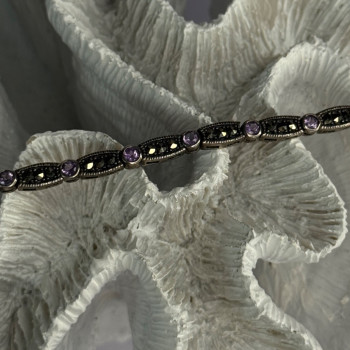 925 Sterling Silver Amethyst & Marcasite Bracelet Length 7.5