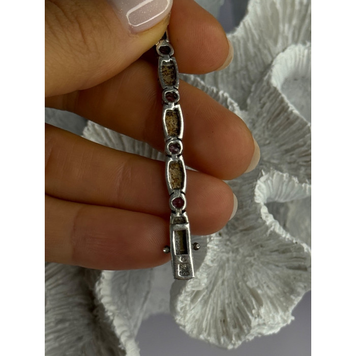 925 Sterling Silver Amethyst & Marcasite Bracelet Length 7.5