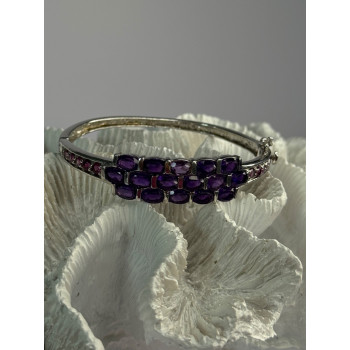 925 Sterling Silver Purple & Pink Tourmaline Bracelet Length Approx 6.5