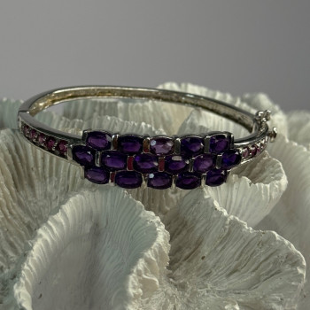 925 Sterling Silver Purple & Pink Tourmaline Bracelet Length Approx 6.5