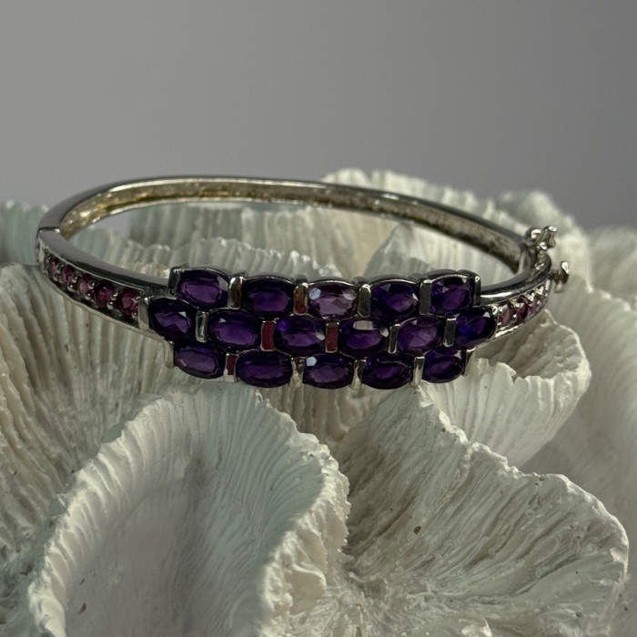 925 Sterling Silver Purple & Pink Tourmaline Bracelet Length Approx 6.5