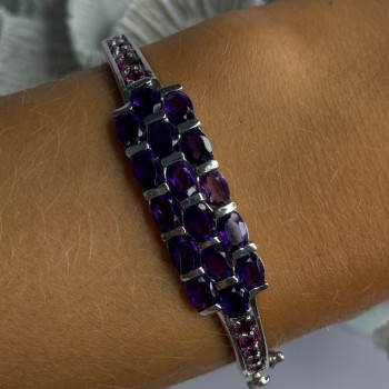 925 Sterling Silver Purple & Pink Tourmaline Bracelet Length Approx 6.5