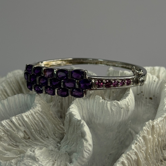 925 Sterling Silver Purple & Pink Tourmaline Bracelet Length Approx 6.5