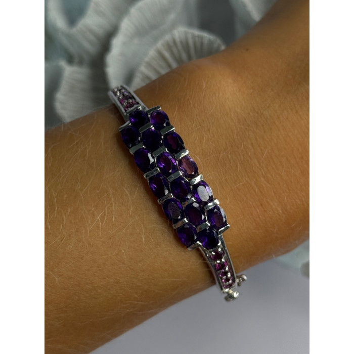 925 Sterling Silver Purple & Pink Tourmaline Bracelet Length Approx 6.5