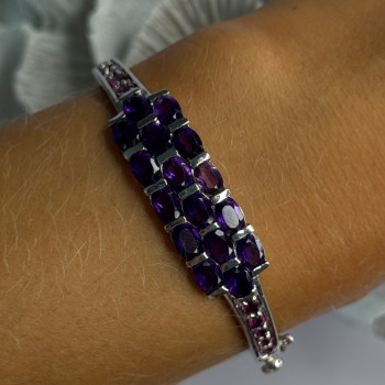 925 Sterling Silver Purple & Pink Tourmaline Bracelet Length Approx 6.5